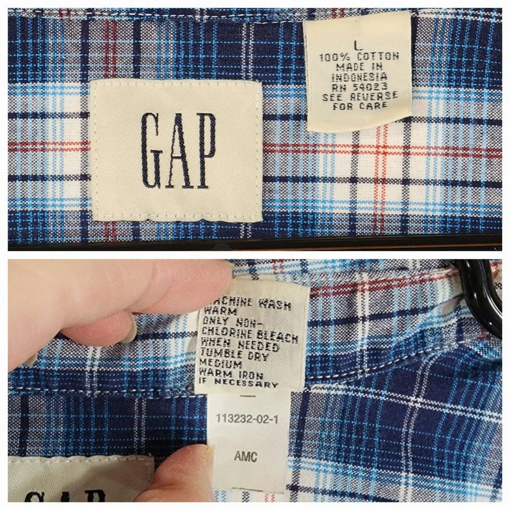 GAP Full Zip Shirt Jacket Shacket L Mens Plaid Blue White Red Cotton - Picture 10 of 13